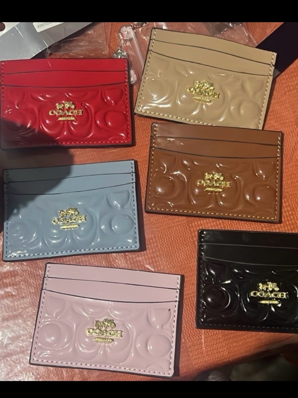 Coach Patent Card Case in Red, Beige, Brown, Blue, Pink & Black